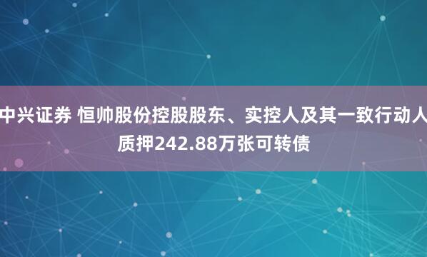 中兴证券 恒帅股份控股股东、实控人及其一致行动人质押242.88万张可转债