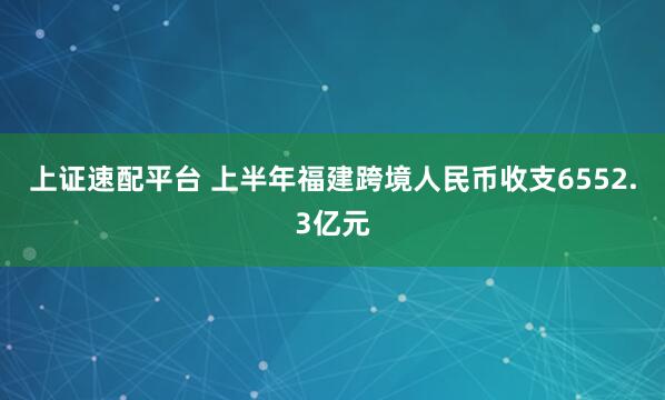 上证速配平台 上半年福建跨境人民币收支6552.3亿元